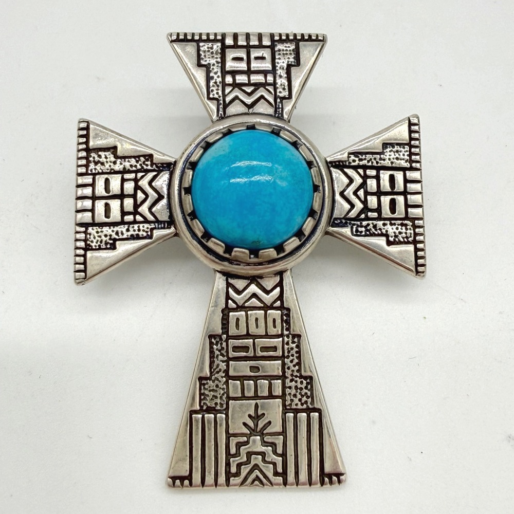 Carolyn Pollack Roderick Tenorio RMT Sterling Silver Turquoise Cross Pendant